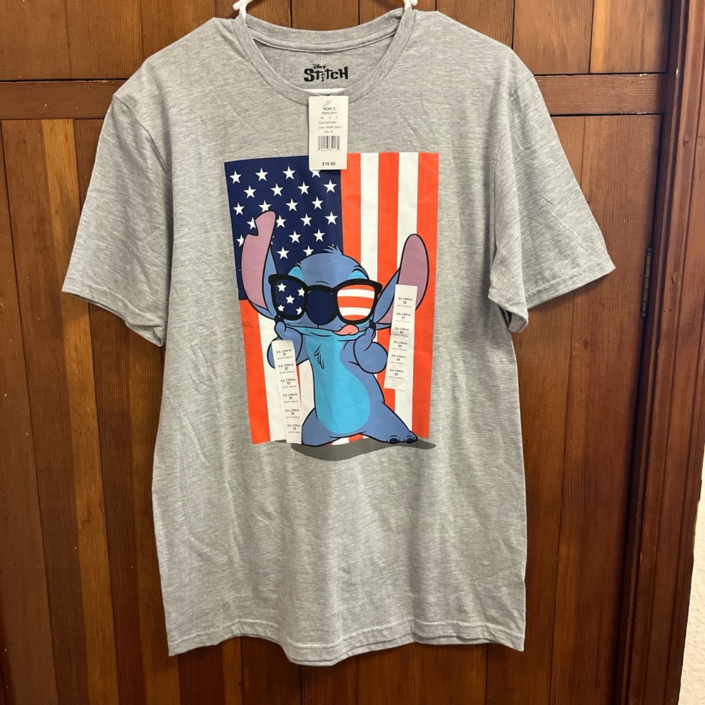 Disney Gray Stitch American Flag T-Shirt